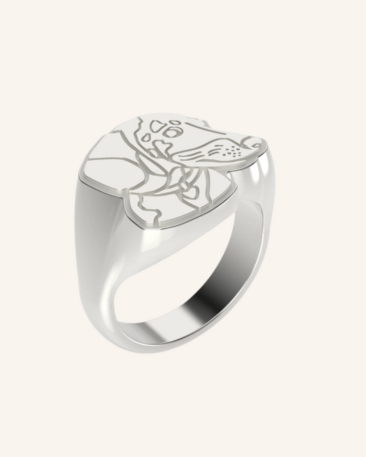 Large Silver Fur Baby Signet Ring