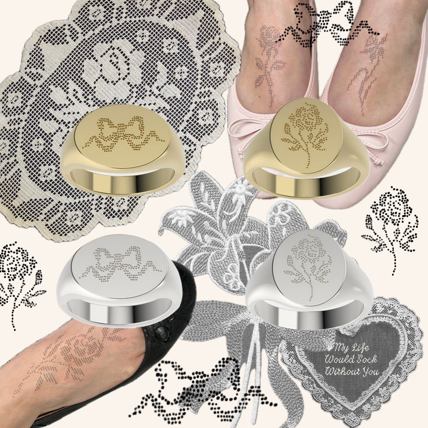 Rose Lace Engraved Signet Ring