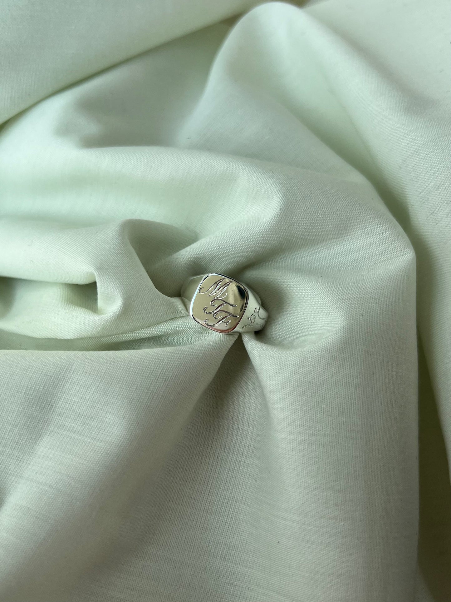 Large Cushion Silver Signet With Engraving