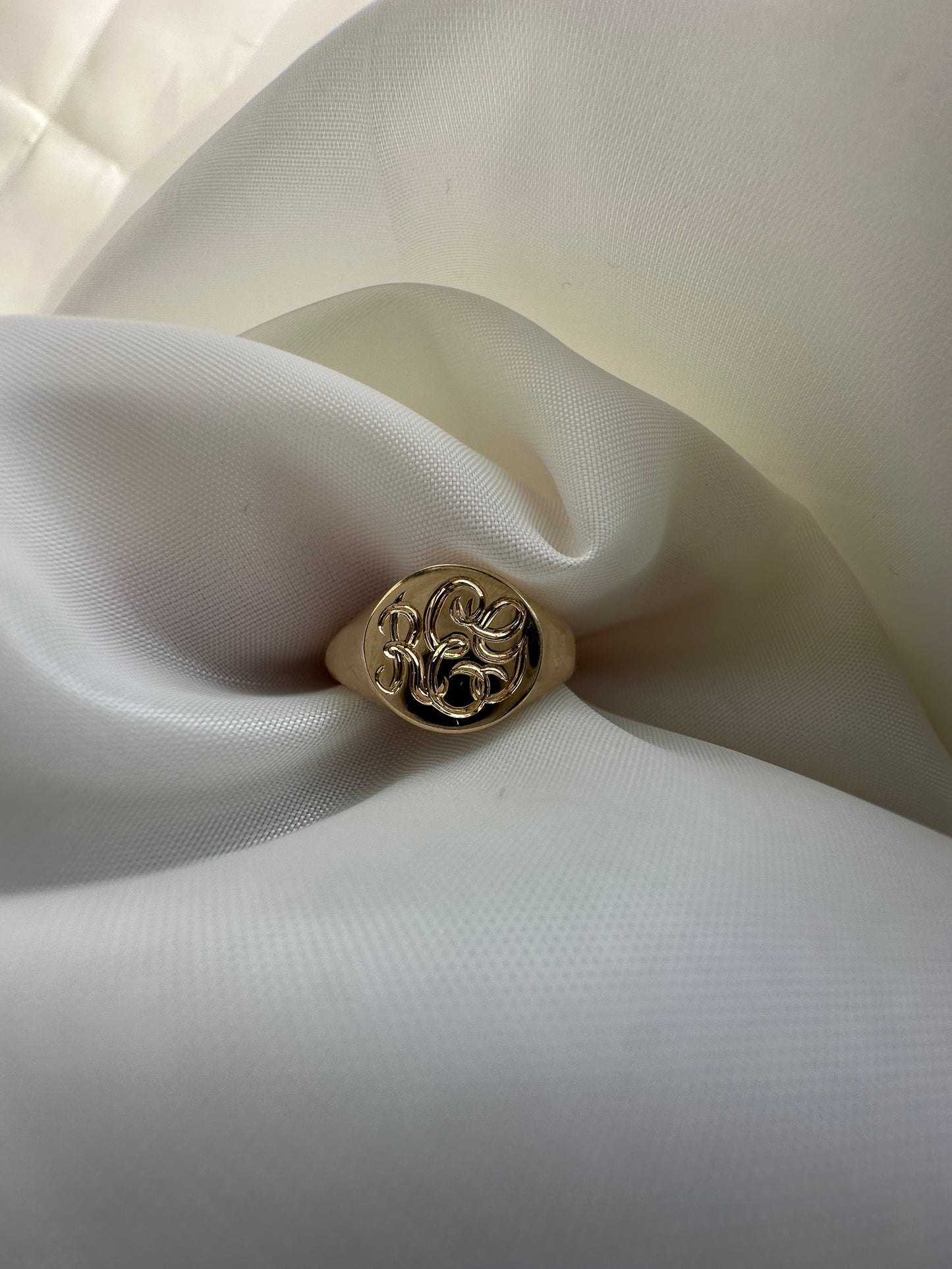 Gold Round Mini Pinky Signet With Engraving