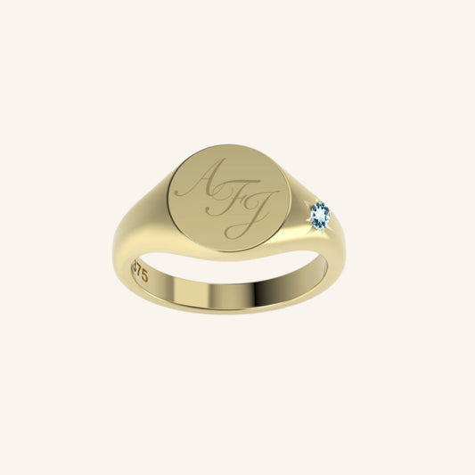 Round Pinky Signet With Engraving & Mini Gem