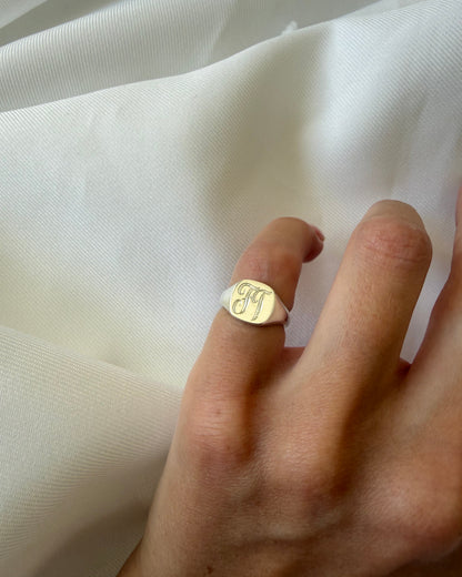 Engraved Cushion Pinky Signet | Silver