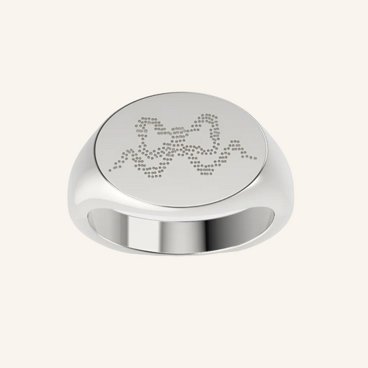 Silver Bow Lace Tattoo Engraved Signet Ring