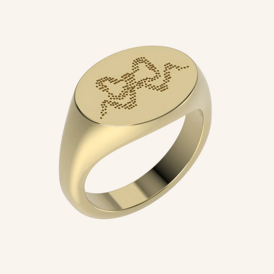 Gold Bow Lace Engraved Signet Ring