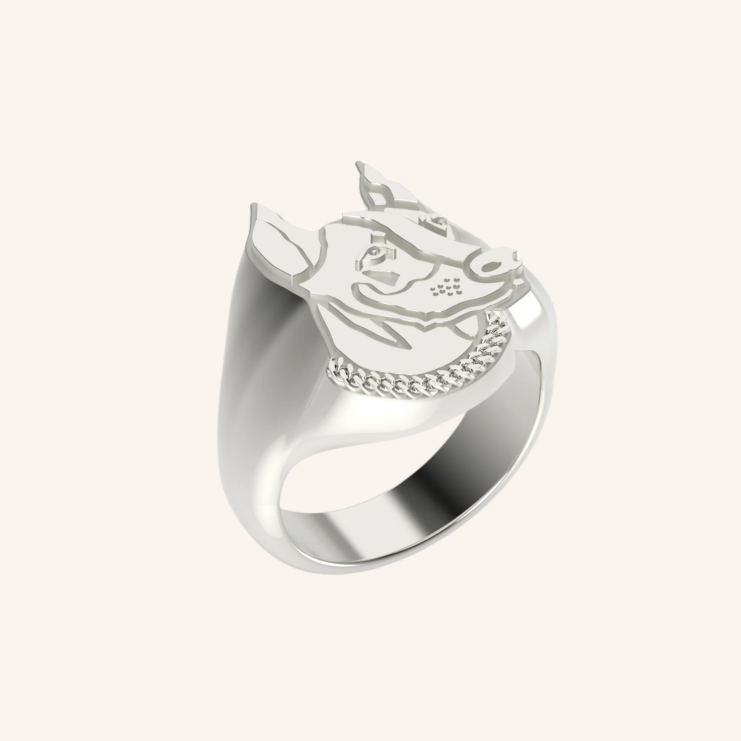 Large Silver Fur Baby Signet Ring