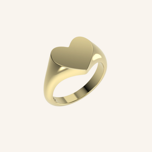Gold Heart Signet Ring