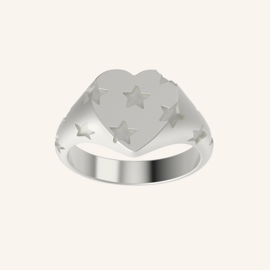 Stars In Their Eyes Silver Heart Signet