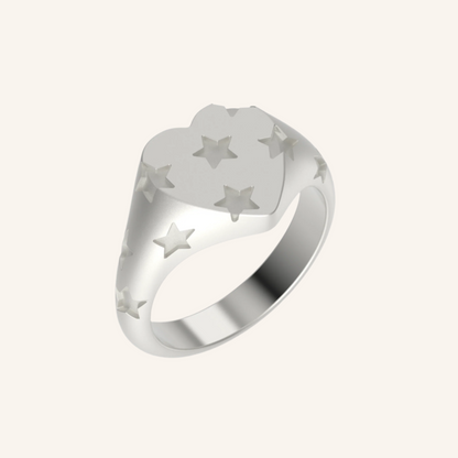 Stars In Their Eyes Silver Heart Signet