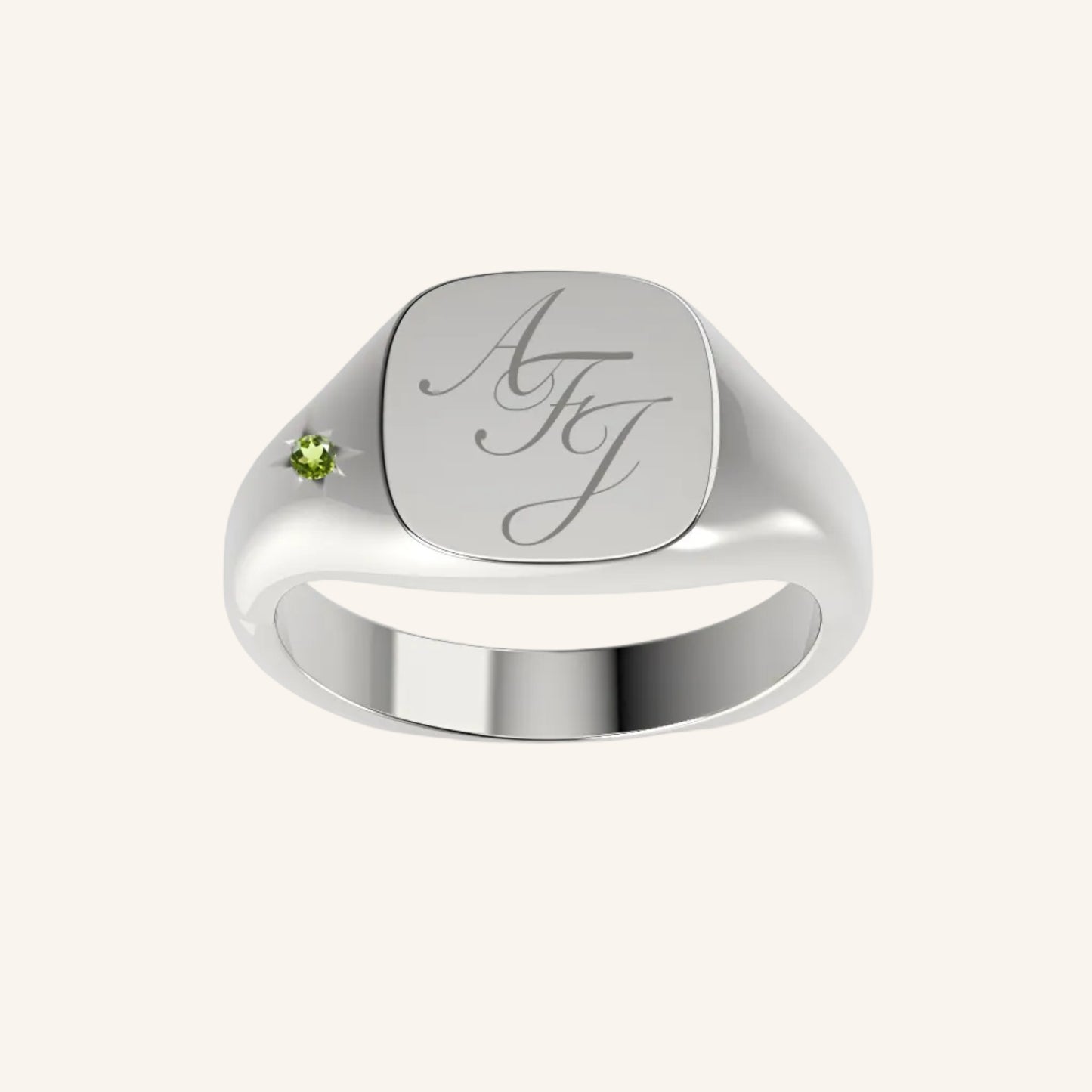 Mini Cushion Pinky Signet Ring With Engraving & Mini Gemstone