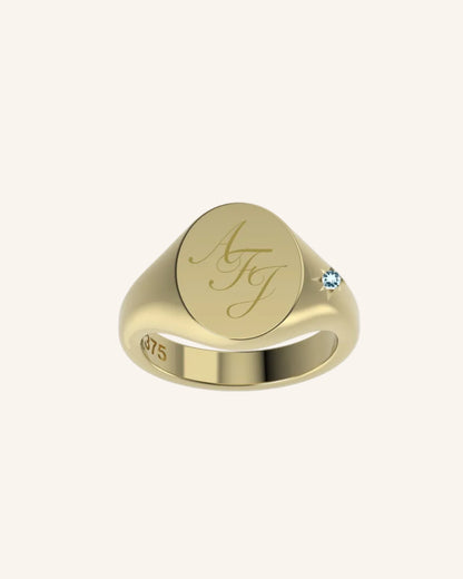 Mini Oval Signet With Mini Gem | Gold