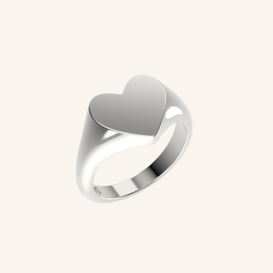 Silver Heart Signet Ring