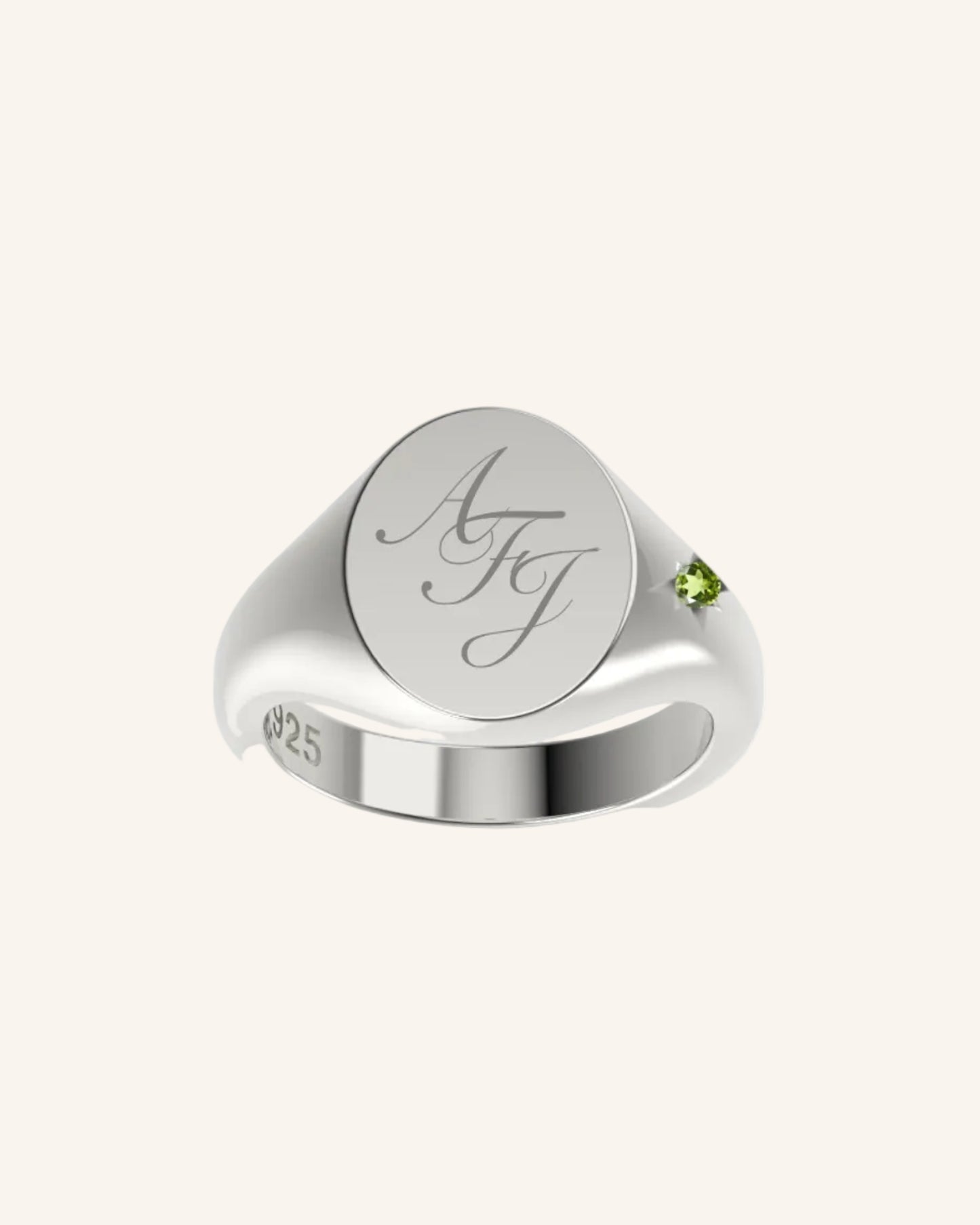 Mini Oval Signet With Mini Gem | Silver