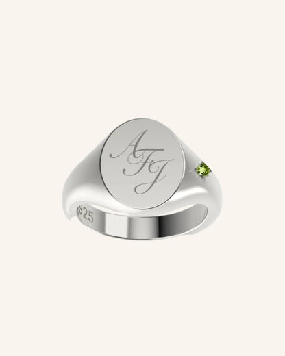 Mini Oval Signet With Mini Gem | Silver