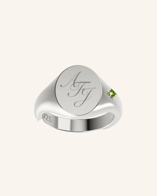 Mini Oval Signet With Mini Gem | Silver