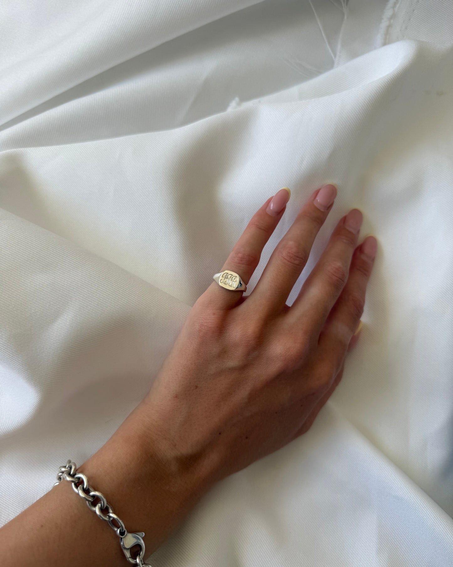 Engraved Cushion Pinky Signet | Silver