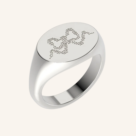 Silver Bow Lace Tattoo Engraved Signet Ring