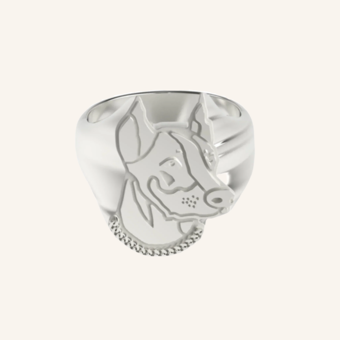 Large Silver Fur Baby Signet Ring