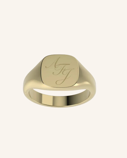 Engraved Cushion Pinky Signet | Gold