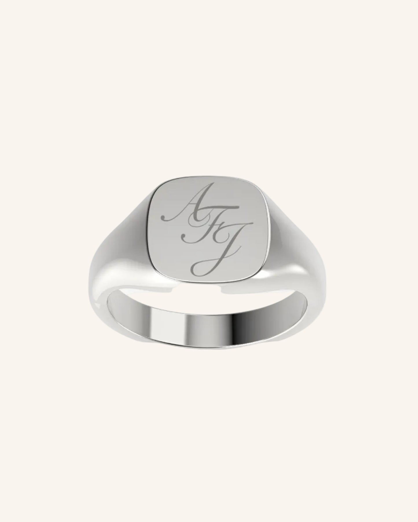 Engraved Cushion Pinky Signet | Silver