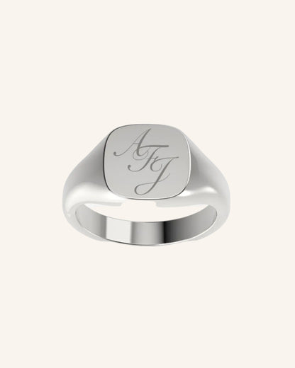 Engraved Cushion Pinky Signet | Silver