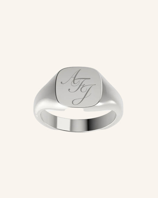 Engraved Cushion Pinky Signet | Silver