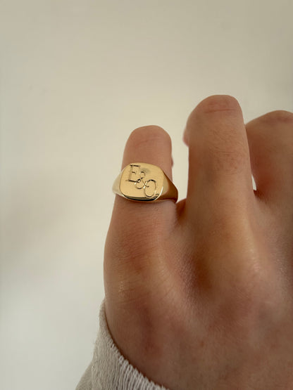 Engraved Cushion Pinky Signet | Gold