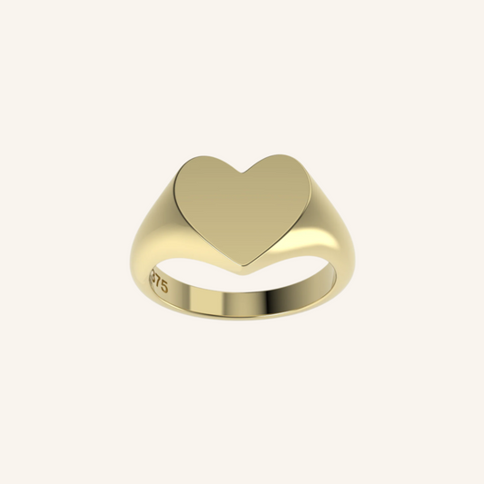 Gold Heart Signet Ring