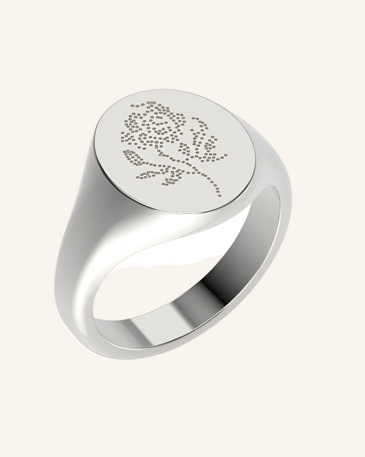 Rose Lace Tattoo Signet Ring | Silver