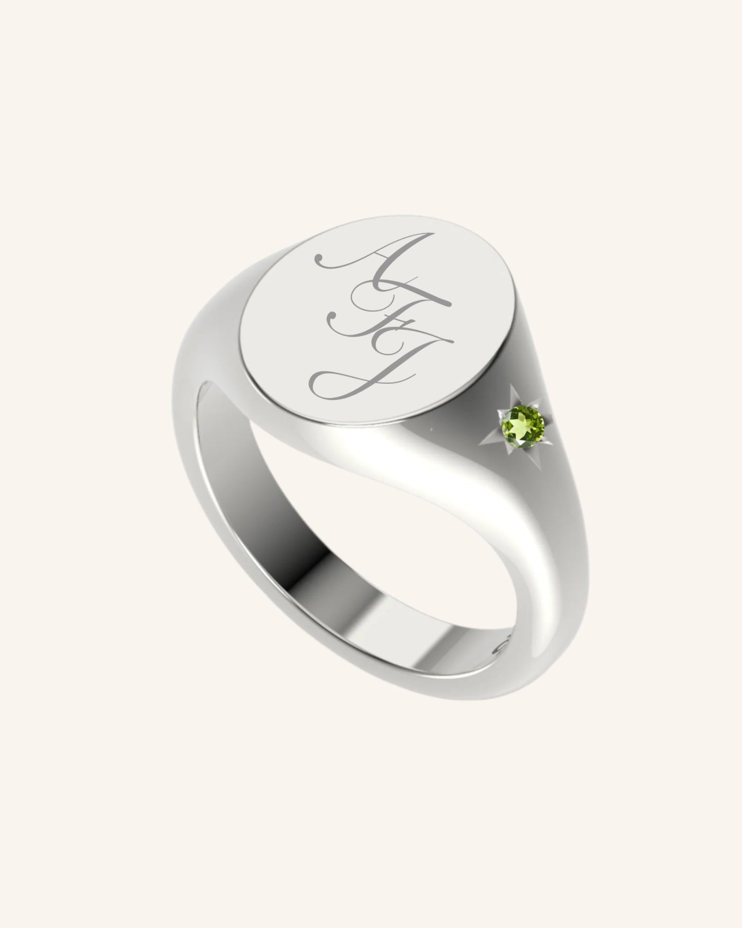 Mini Oval Signet With Mini Gem | Silver