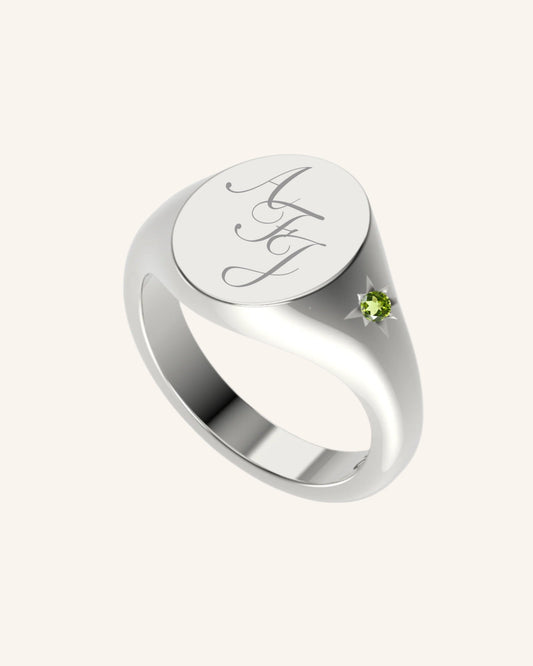 Mini Oval Signet With Mini Gem | Silver