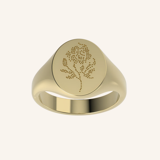 Gold Rose Lace Tattoo Engraved Signet Ring