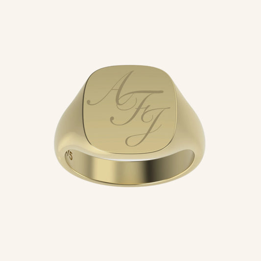 Large Cushion Gold Signet With Engraving