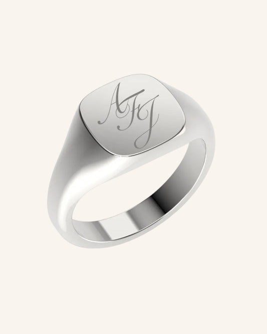 Engraved Cushion Pinky Signet | Silver