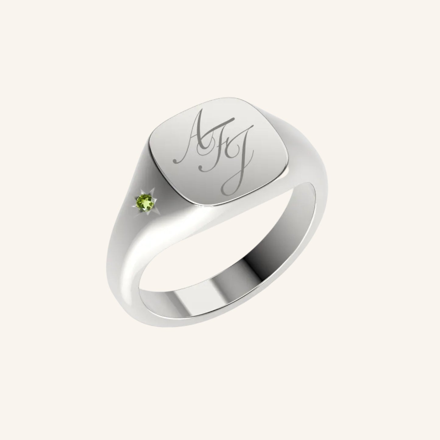 Mini Cushion Pinky Signet Ring With Engraving & Mini Gemstone
