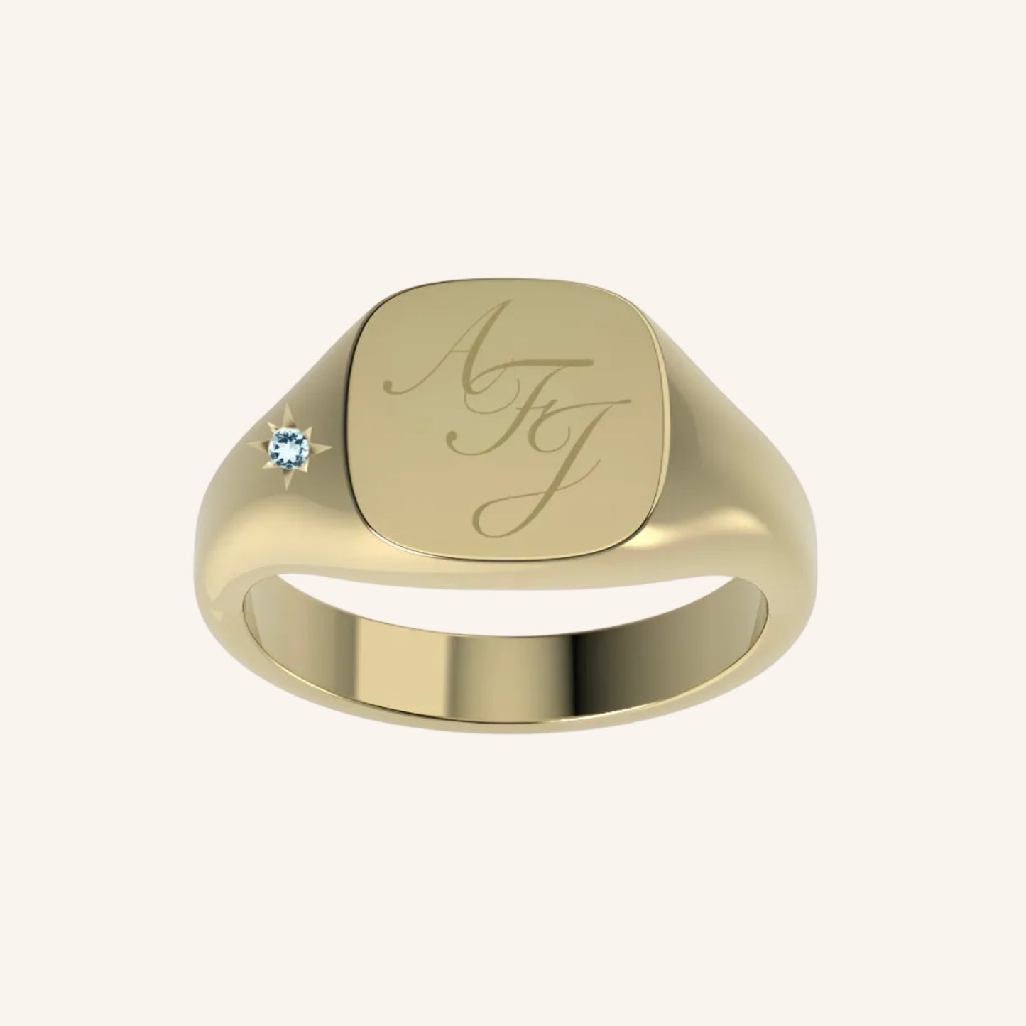 Mini Cushion Pinky Signet Ring With Engraving & Mini Gemstone