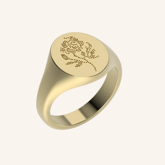 Rose Lace Tattoo Signet Ring | Gold