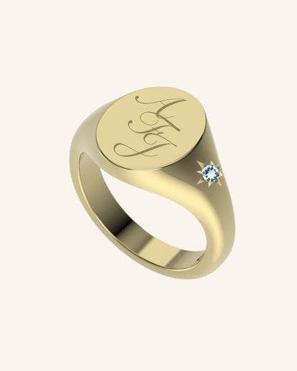 Mini Oval Signet With Mini Gem | Gold