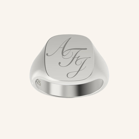 Large Cushion Silver Signet With Engraving