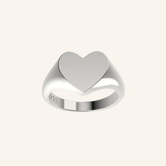 Silver Heart Signet Ring