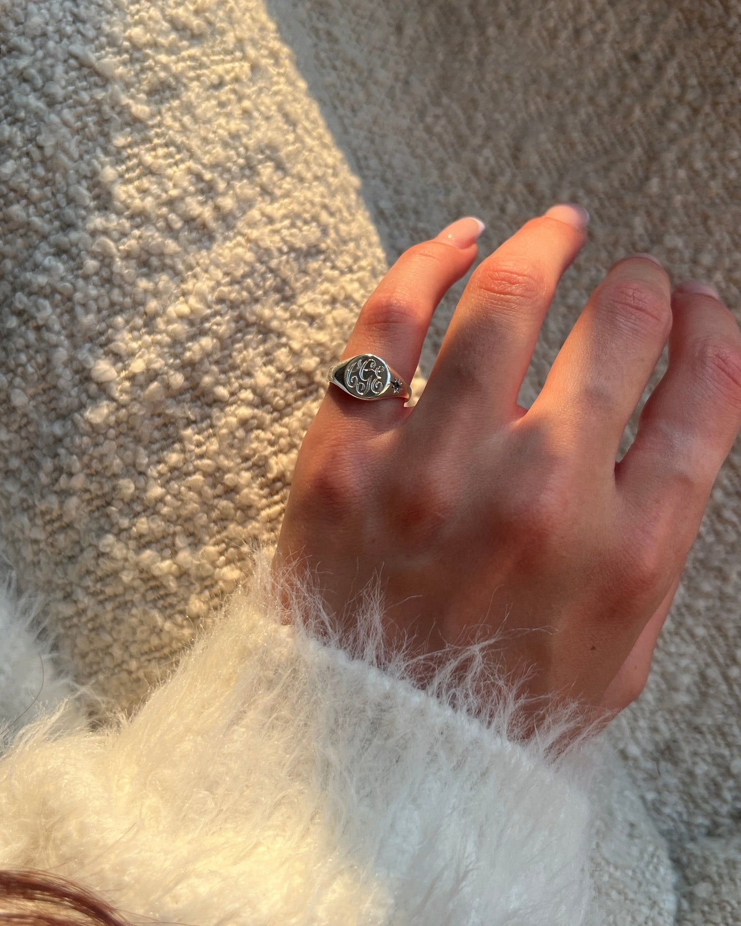 Mini Pinky Round Signet with Double Gems | Gold