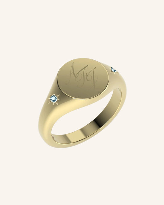 Mini Pinky Round Signet with Double Gems | Gold
