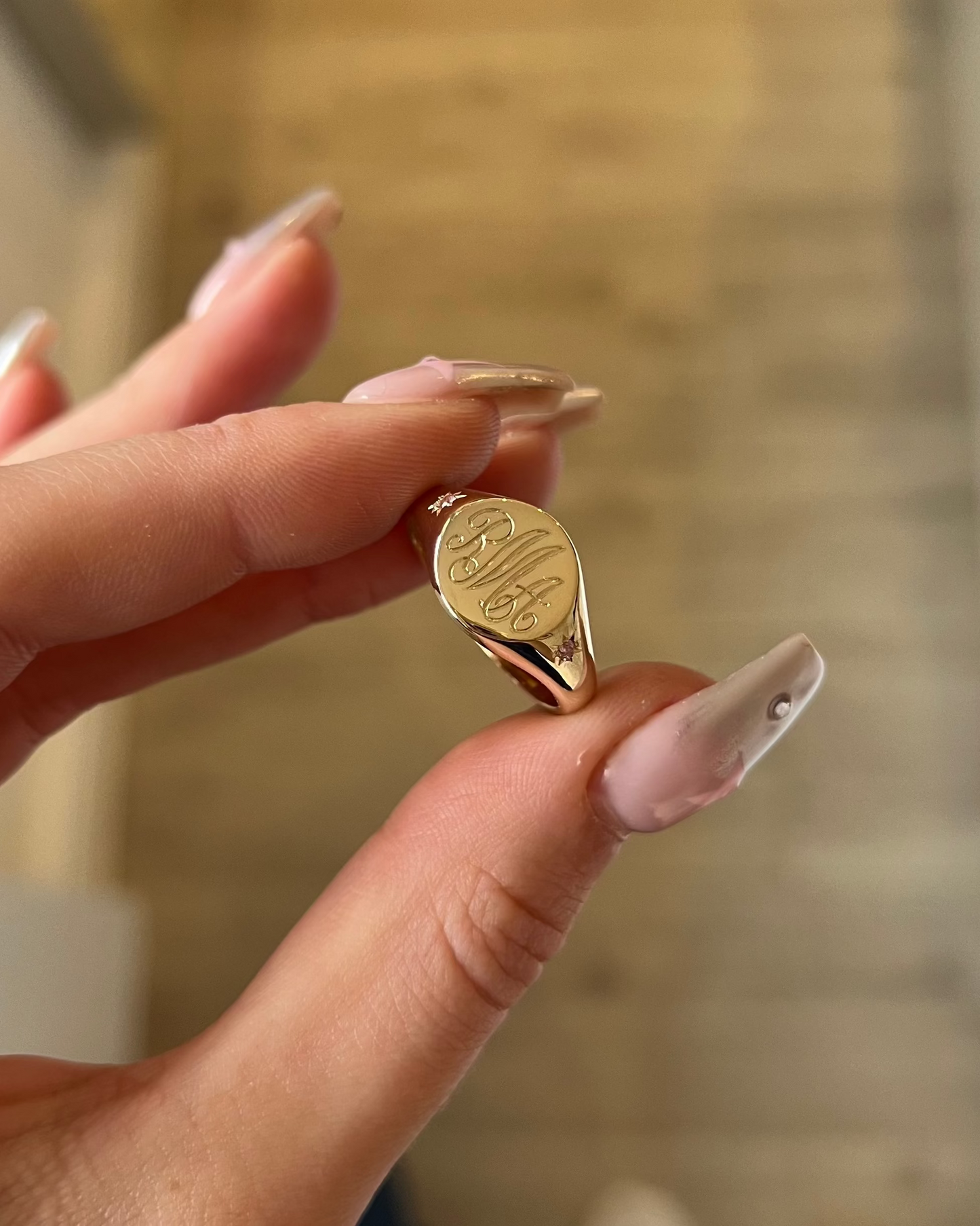 Mini Pinky Round Signet with Double Gems | Gold