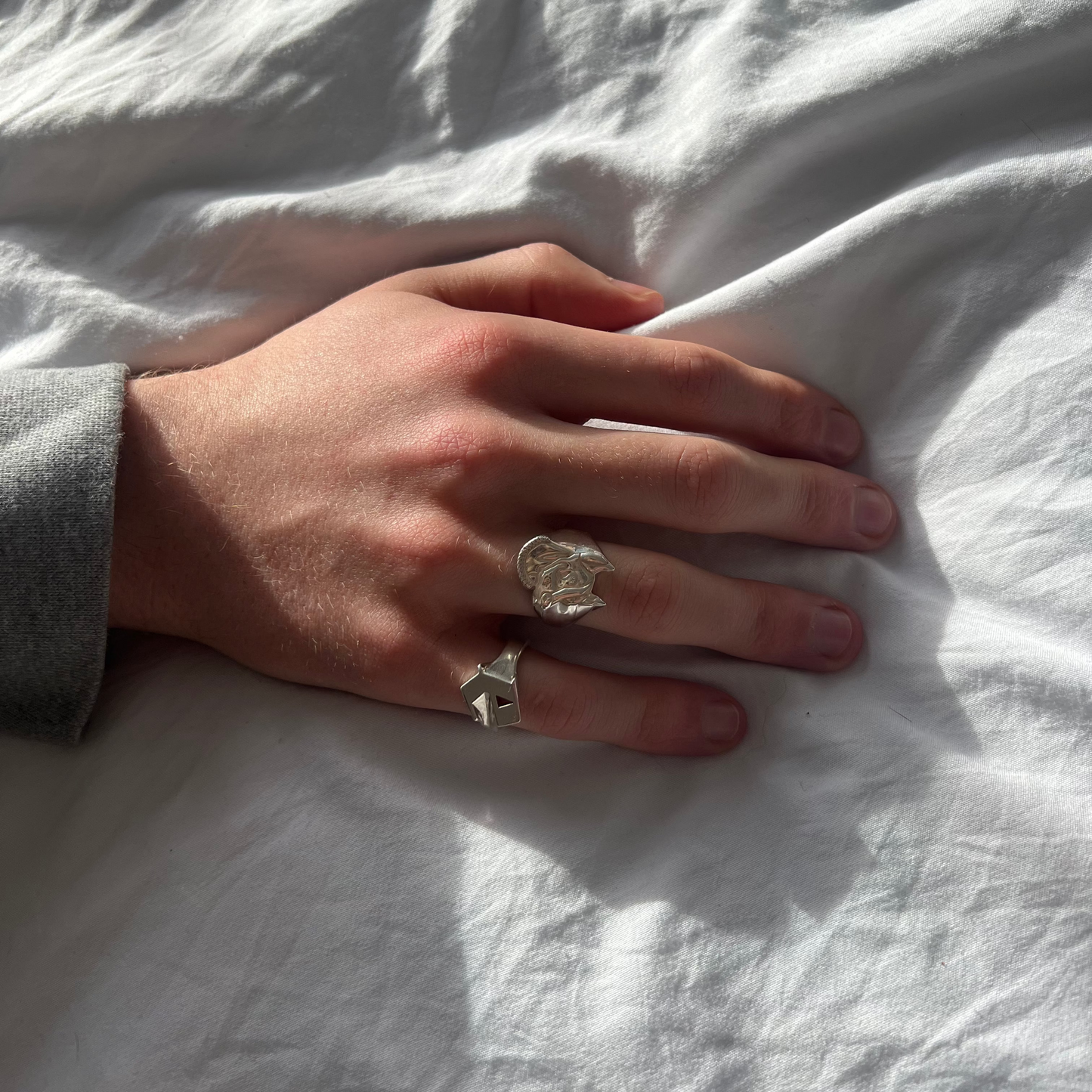 Large Silver Fur Baby Signet Ring