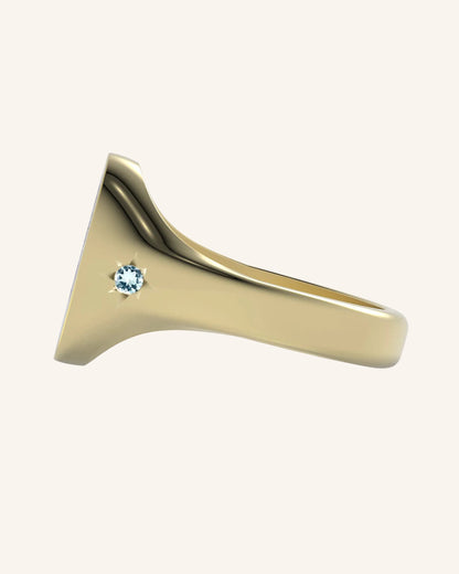 Mini Oval Signet With Mini Gem | Gold