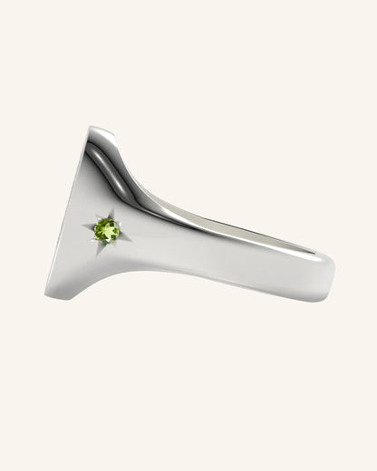 Mini Oval Signet With Mini Gem | Silver