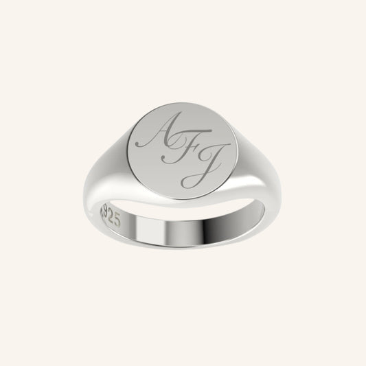 Silver Round Mini Pinky Signet With Engraving