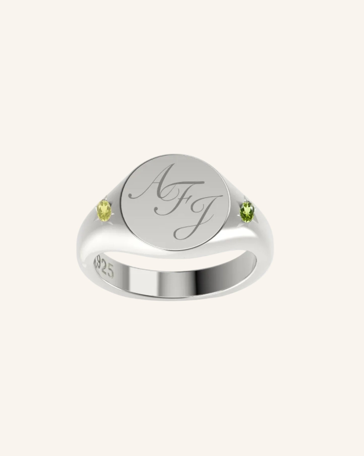 Mini Pinky Round Signet with Double Gems | Silver