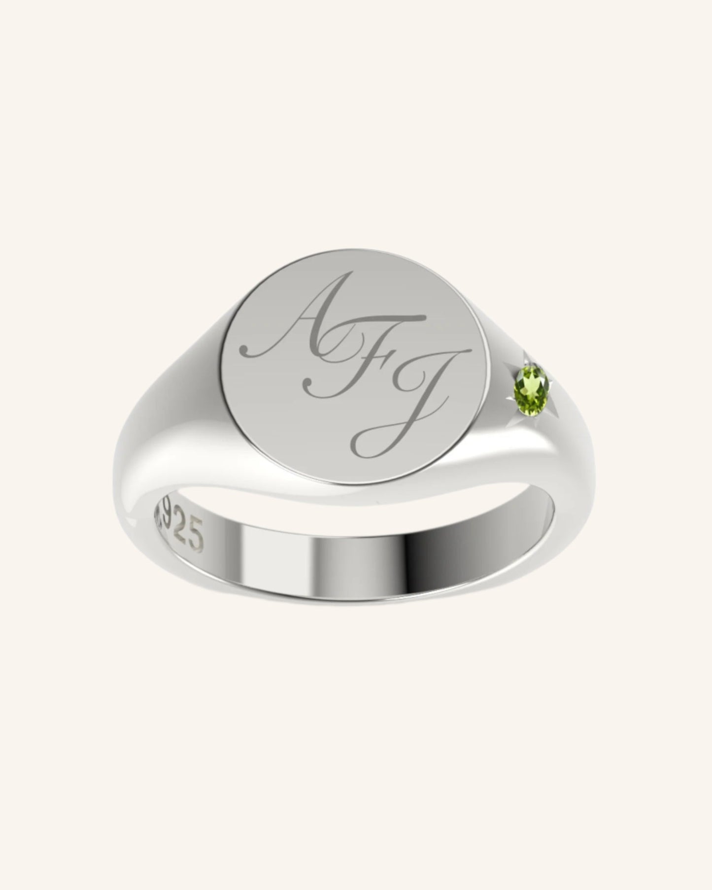Mini Pinky Round Signet With Engraving & Gem | Silver