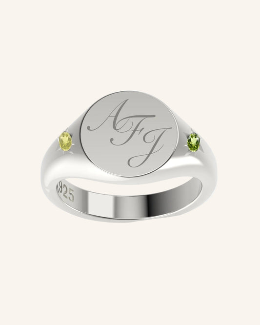 Round Pinky Signet with Double Mini Gems