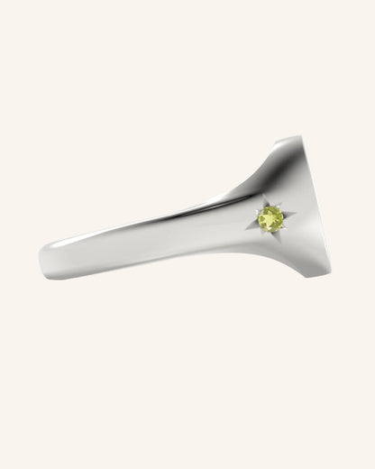 Mini Pinky Round Signet with Double Gems | Silver